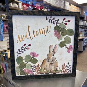 Welcome Sign with Rabbit and Floral Design